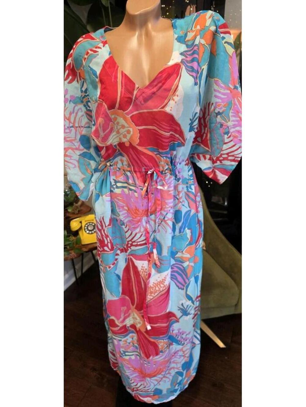 Talbots Tropical Floral Maxi Swim Beach Cover Up Kaftan Size M